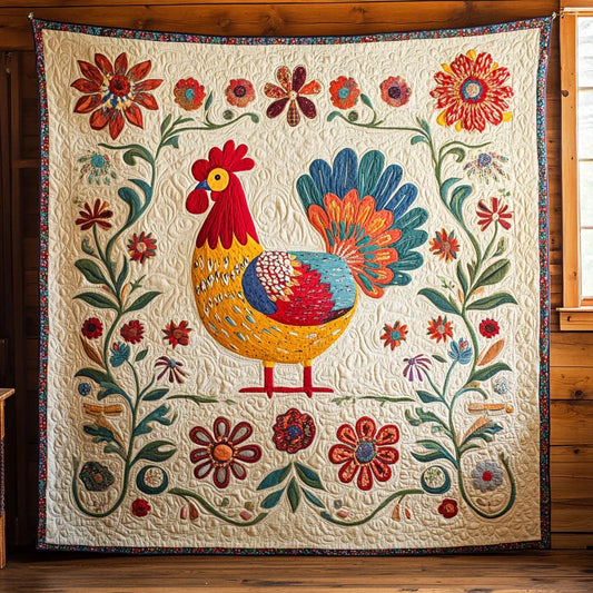 Folk Chicken Quilt Blanket