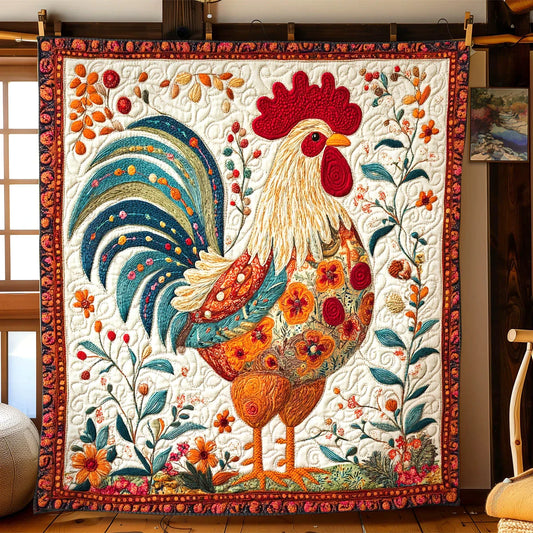 Folk Chicken Quilt Blanket