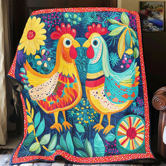 Folk Chicken Dream Quilt Blanket