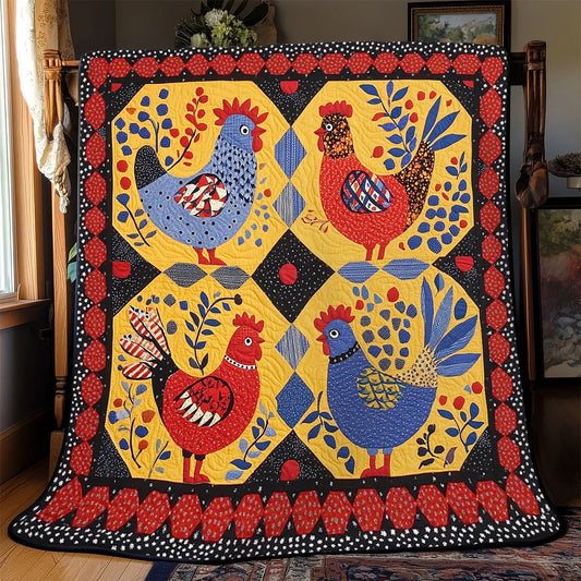 Folk Country Chicken Quilt Blanket