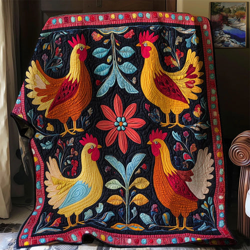 Folk Garden Chicken Quilt Blanket