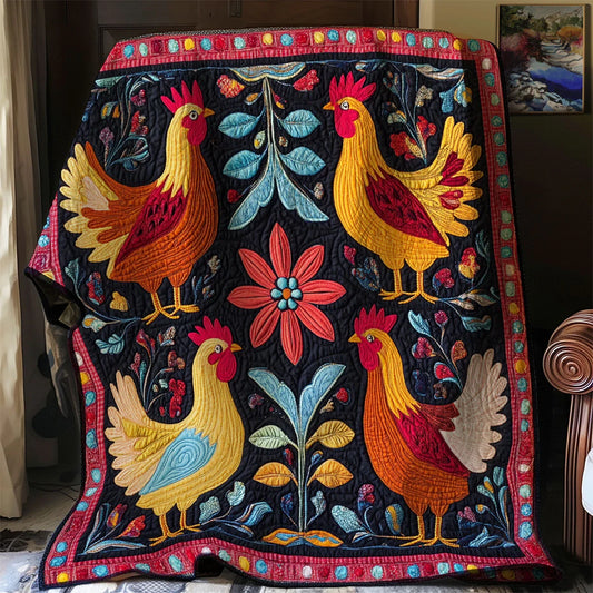 Folk Garden Chicken Quilt Blanket