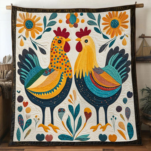 Folk Garden Chicken Quilt Blanket