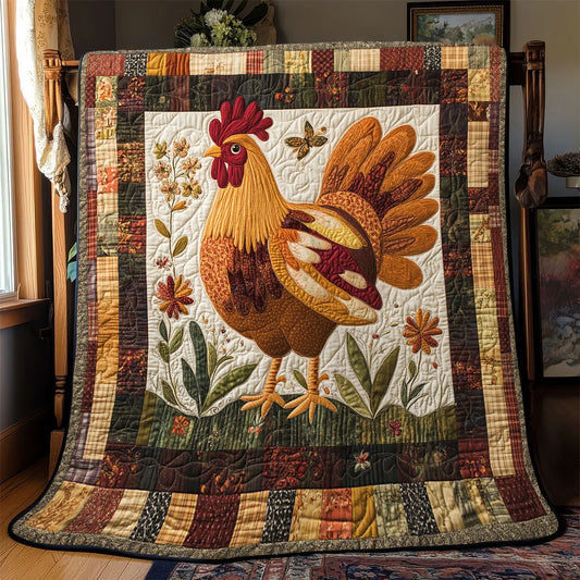 Folk Harvest Chicken Quilt Blanket