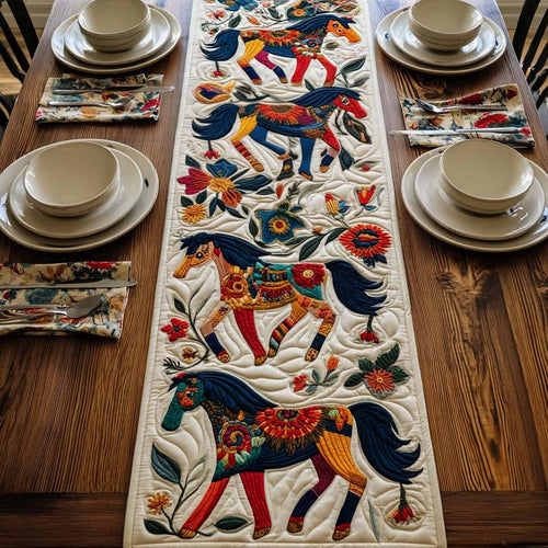 Folk Horse Garden Quilted Table Runner