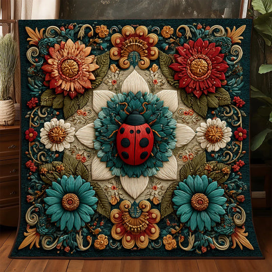 Folk Ladybug Queen Quilt Blanket