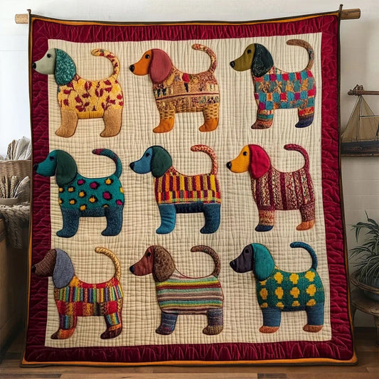 Folk Patch Dachshund Quilt Blanket