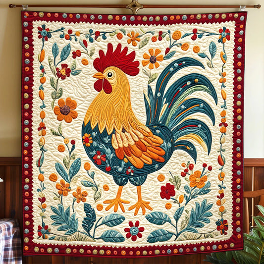 Folk Rooster Quilt Blanket