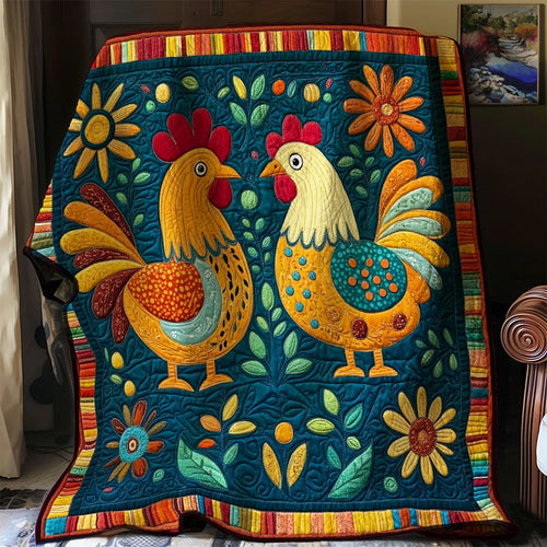 Folk Rooster Spirit Quilt Blanket