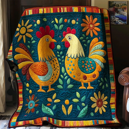Folk Rooster Spirit Quilt Blanket