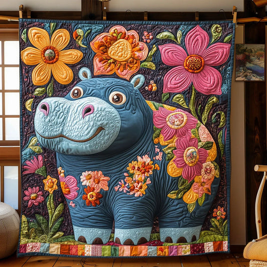Folkloric Hippo Quilt Blanket