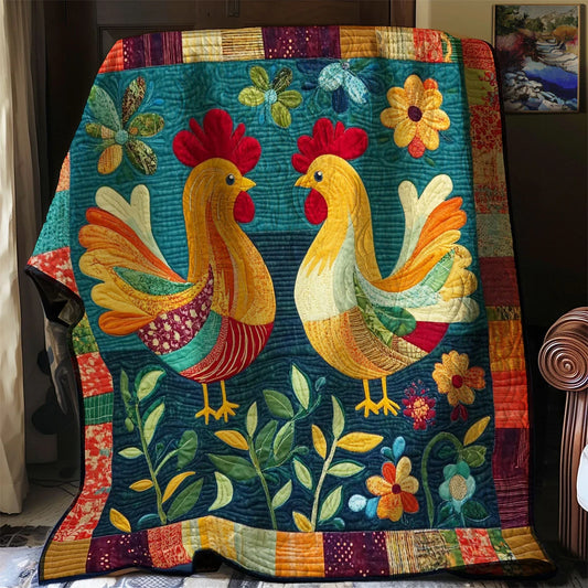 Folkstyle Chicken Quilt Blanket
