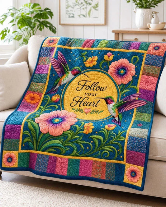 Follow Your Heart Quilt Blanket - Quilted Blanket by OtterMia