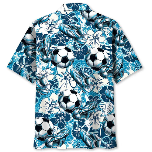 Football Tropical Hibiscus Blue Hawaiian Shirt