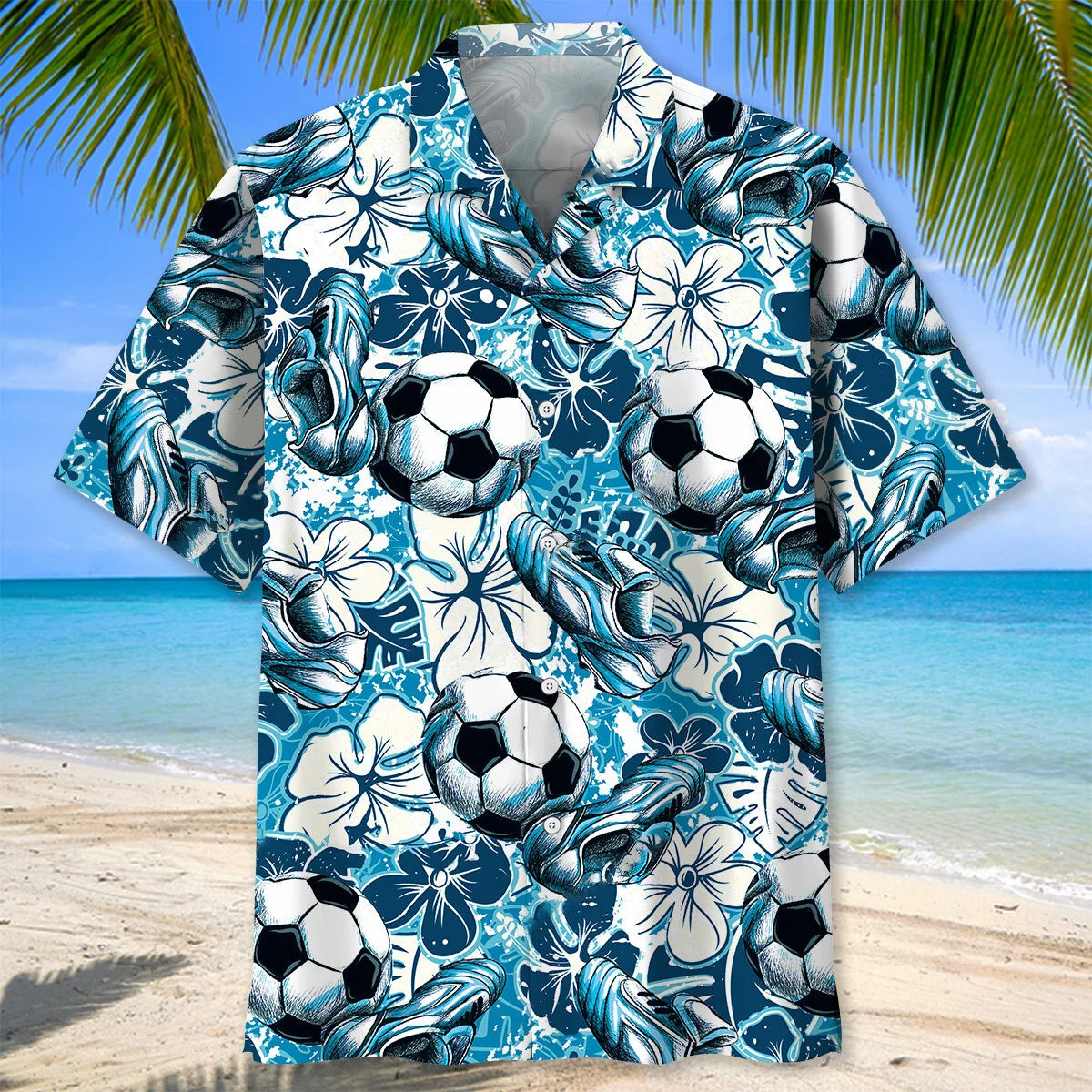 Football Tropical Hibiscus Blue Hawaiian Shirt
