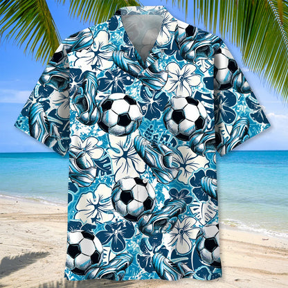 Football Tropical Hibiscus Blue Hawaiian Shirt