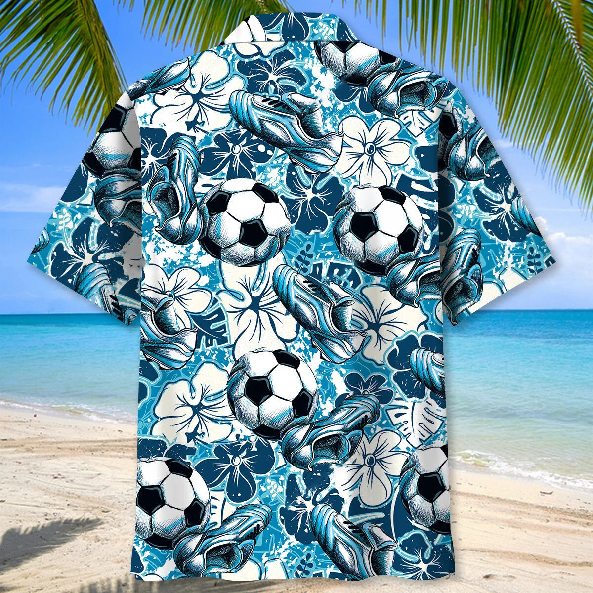 Football Tropical Hibiscus Blue Hawaiian Shirt