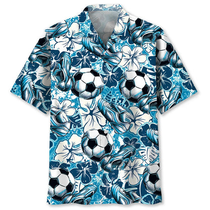 Football Tropical Hibiscus Blue Hawaiian Shirt