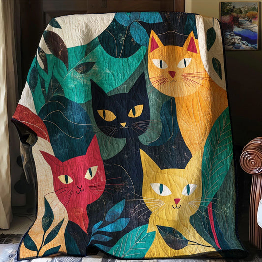 Forest Cat Whimsical Quilt Blanket