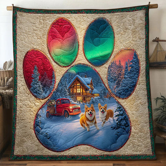Forest Joy Corgi Paw Quilt Blanket