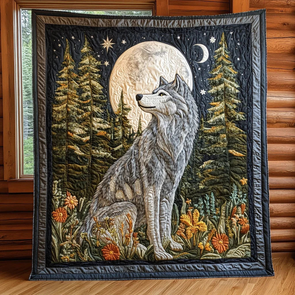 Forest Moon Wolf Quilt Blanket