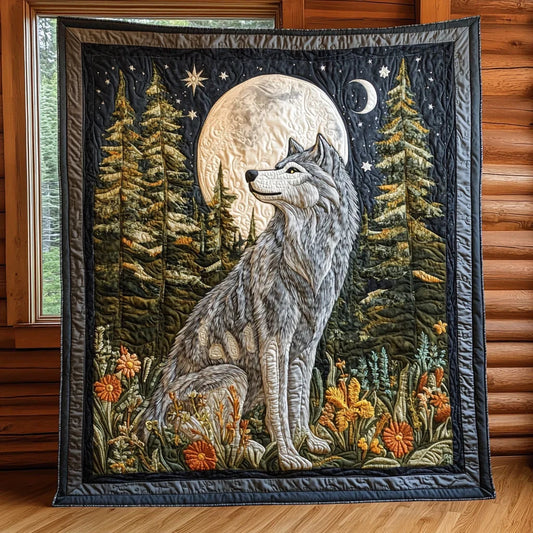 Forest Moon Wolf Quilt Blanket