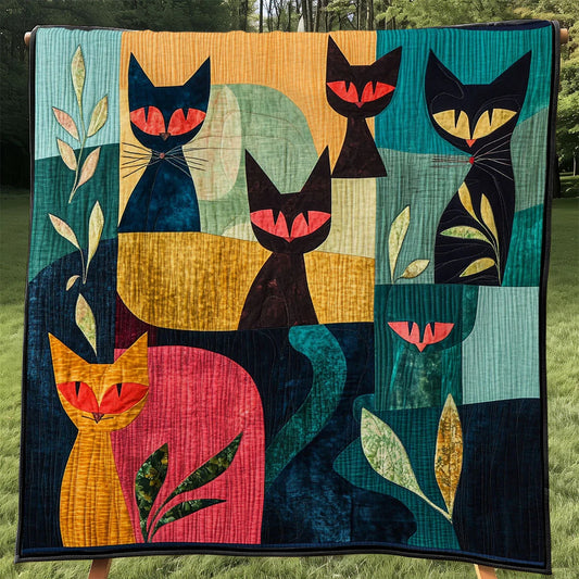 Forest Whimsical Cat Quilt Blanket