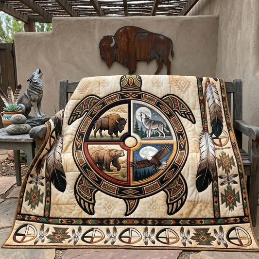 Four Spirits Of The Wilderness Quilt Blanket
