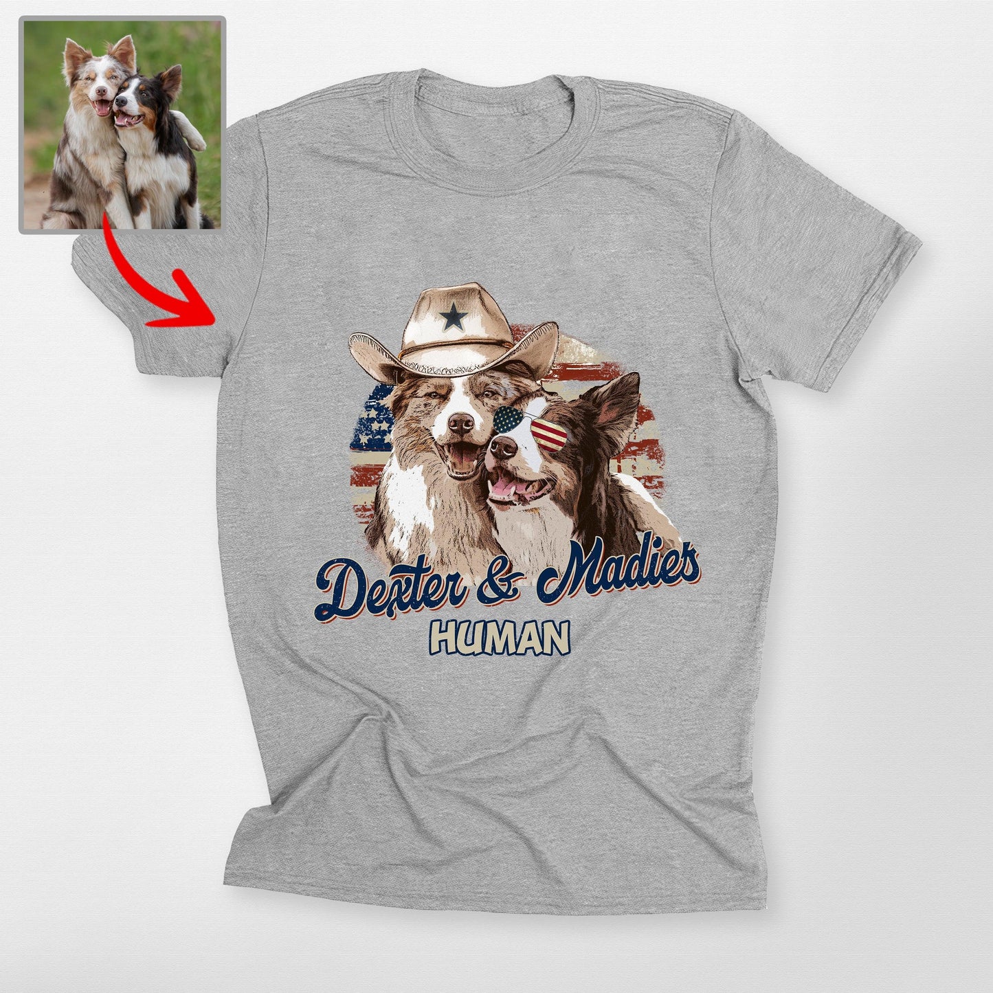 Fourth of July Custom Dog Portrait Unisex T-Shirt, custom pet portrait gift for pet lovers