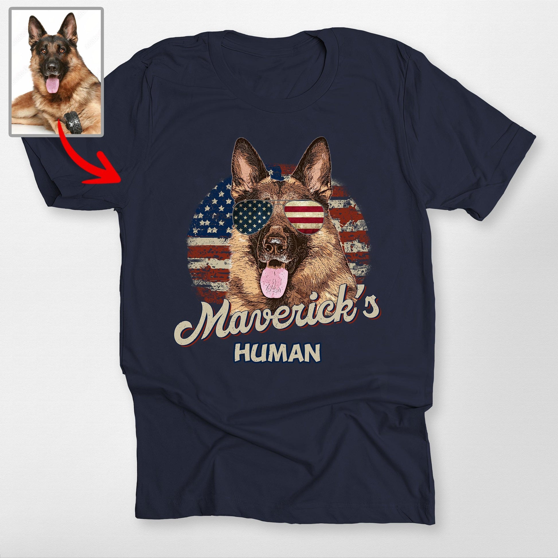 Fourth of July Custom Dog Portrait Unisex T-Shirt, custom pet portrait gift for pet lovers (view 5)