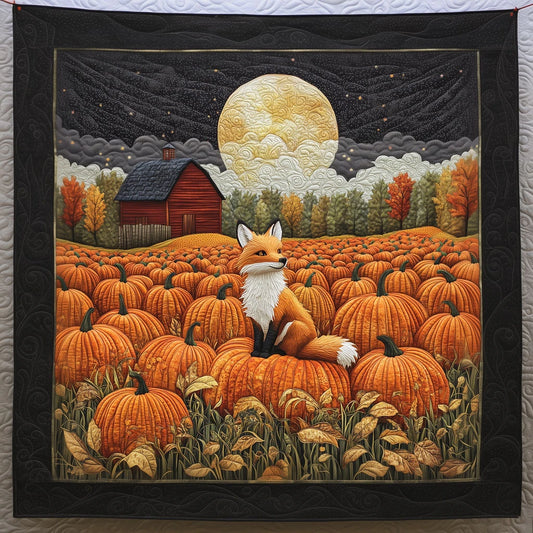 Fox In The Pumpkin Field Quilt Blanket