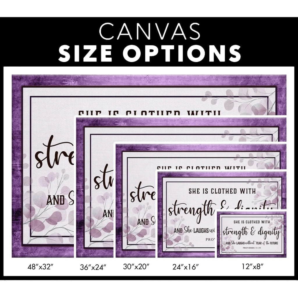 proverbs 31 25 wall art she is clothed with strength dignity wall art canvas (Landscape) (view 2)