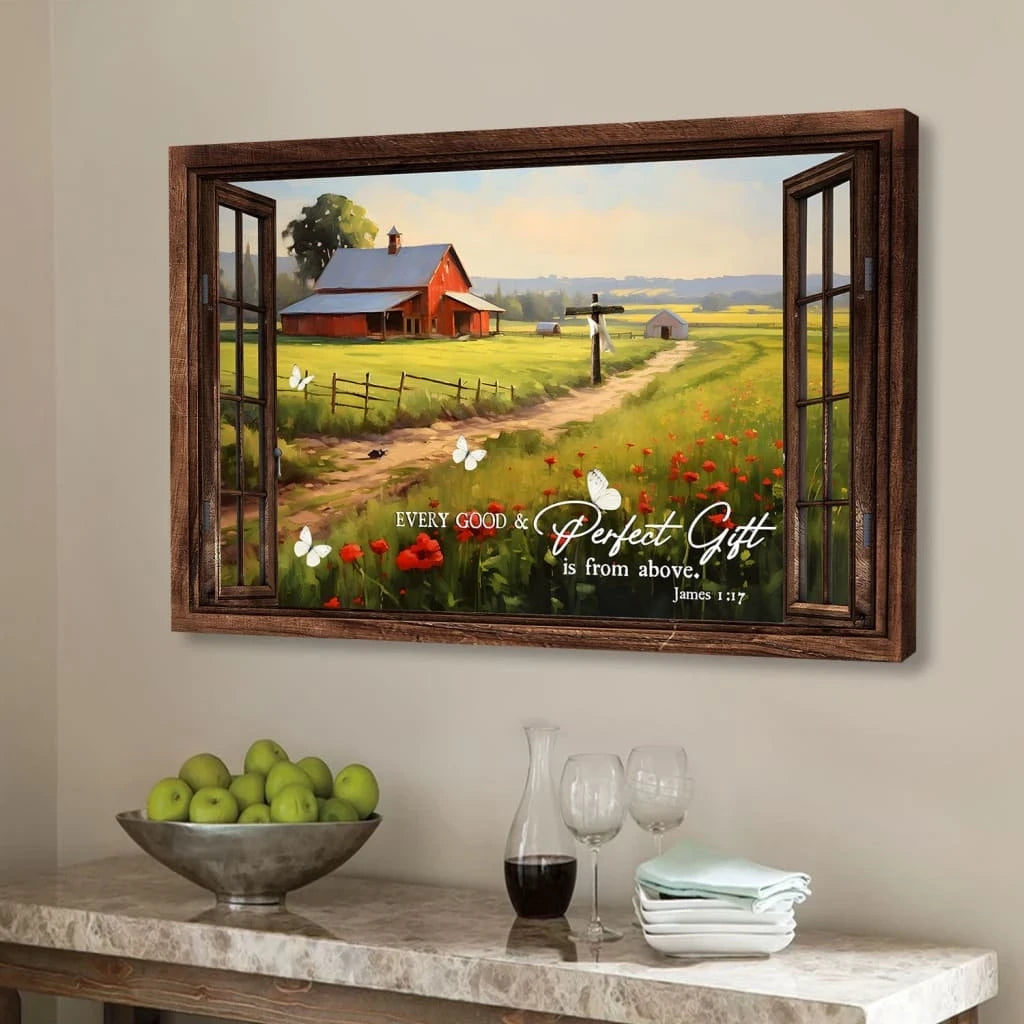 james 1 17 every good and perfect gift is from above red barn in field wall art canvas (Landscape) (view 2)