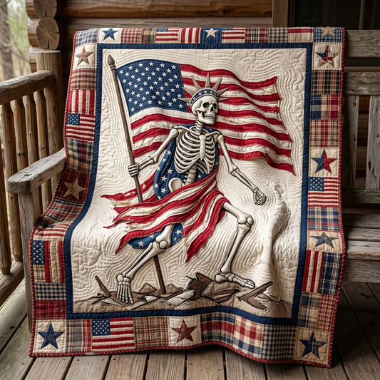 Freedom Skeleton American Flag Quilt Blanket