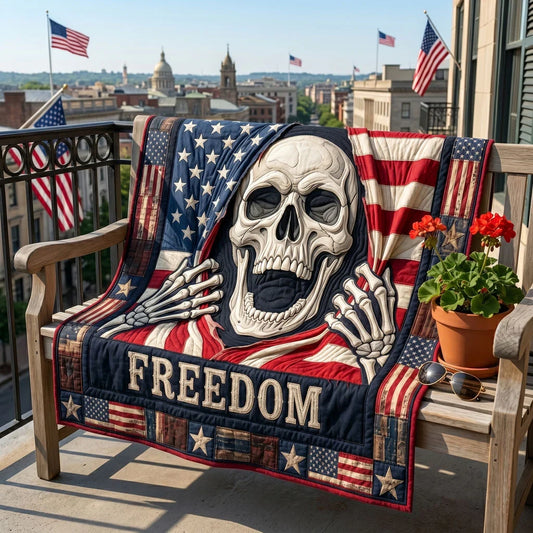 Freedom Skull American Flag Quilt Blanket