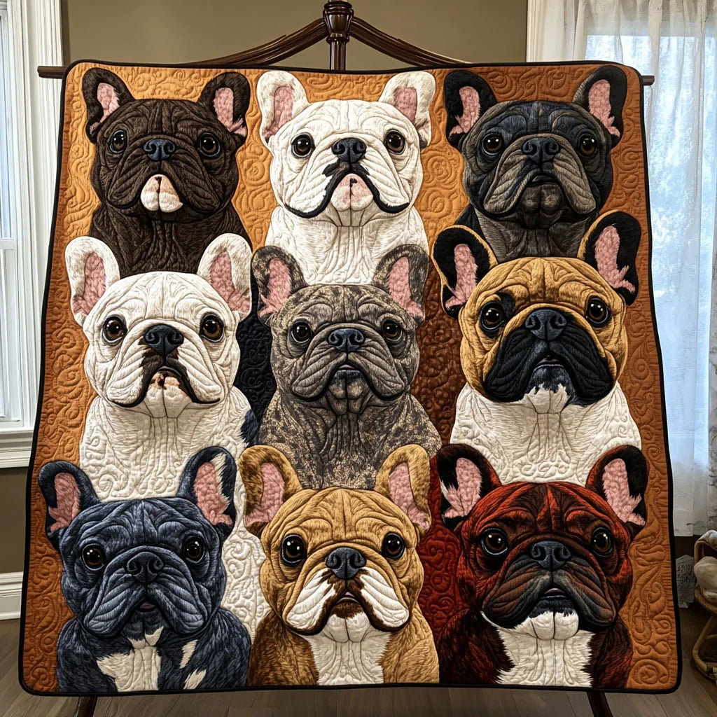 French Bulldog Familly Quilt Blanket