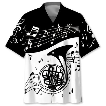 French Horn Black and White Hawaiian Shirt