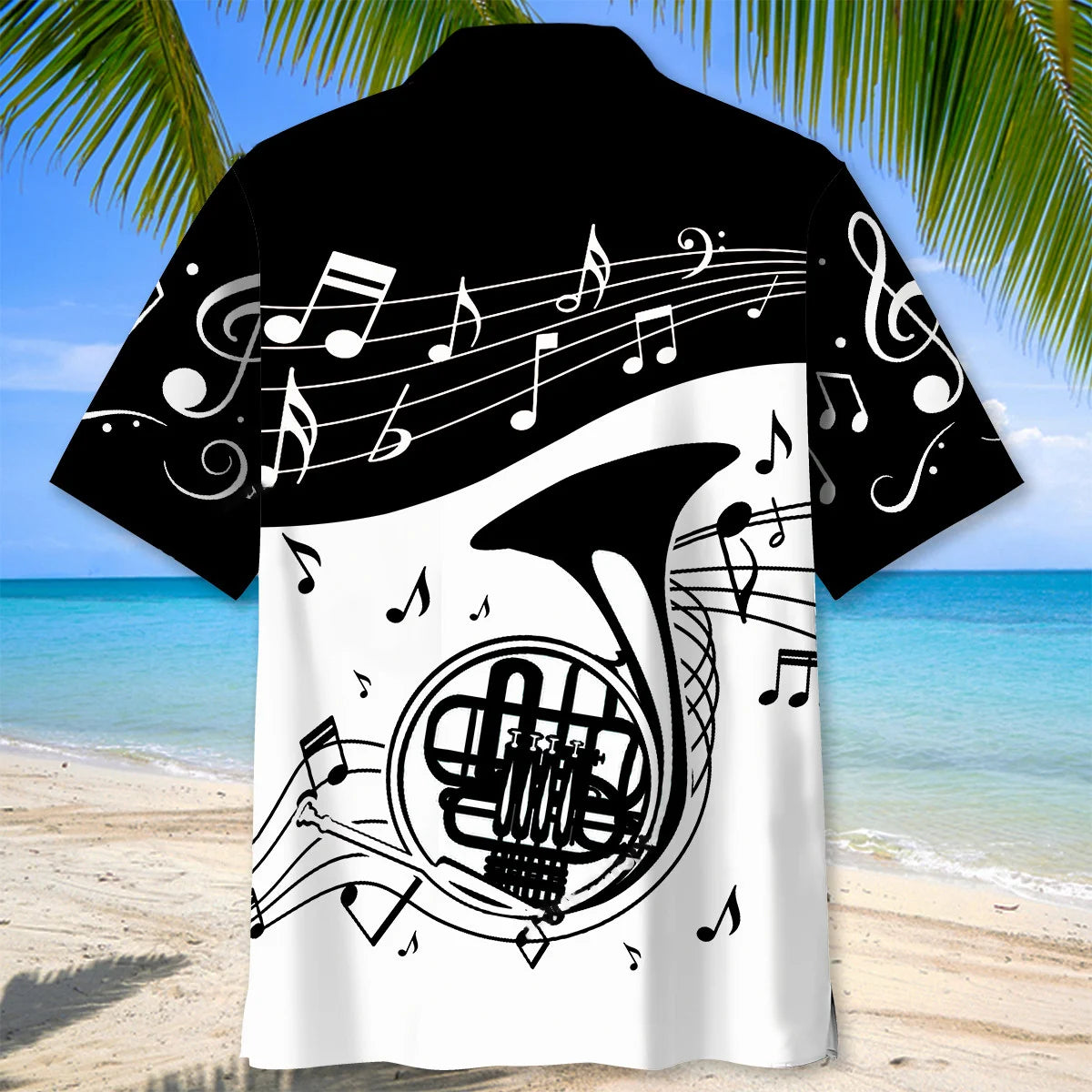 French Horn Black and White Hawaiian Shirt