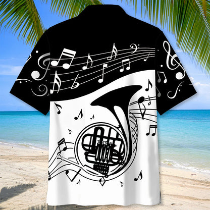 French Horn Black and White Hawaiian Shirt