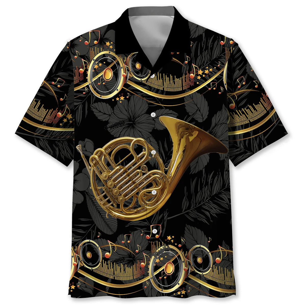 French Horn Black Hawaiian Shirt
