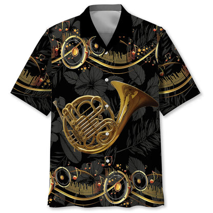 French Horn Black Hawaiian Shirt