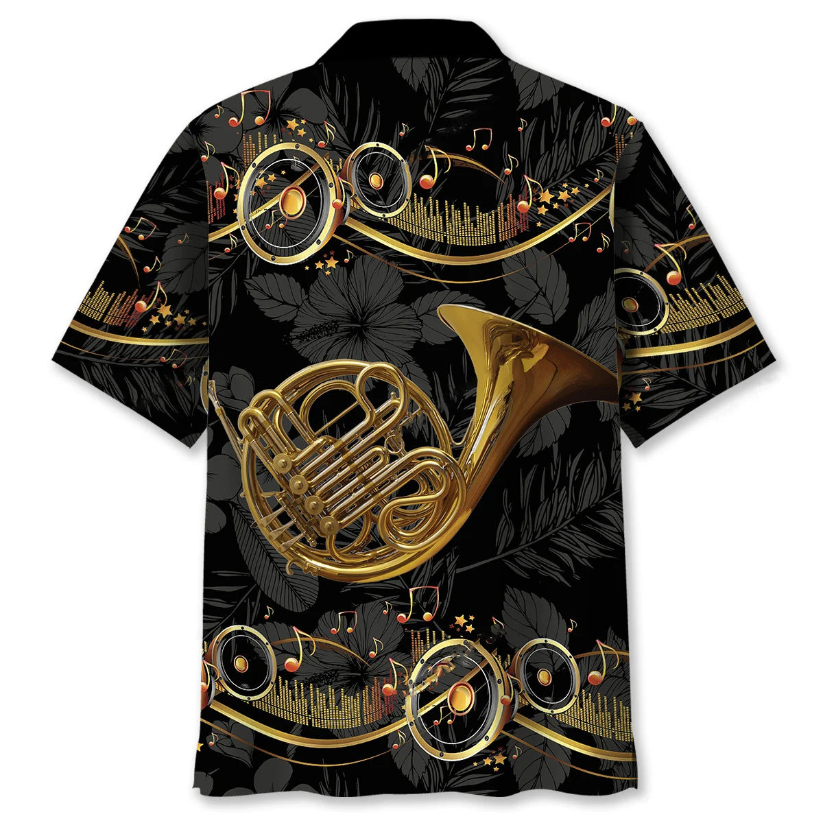French Horn Black Hawaiian Shirt