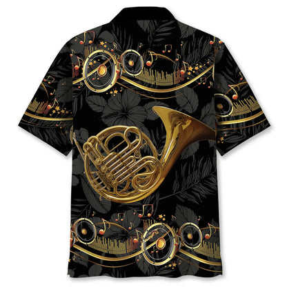 French Horn Black Hawaiian Shirt