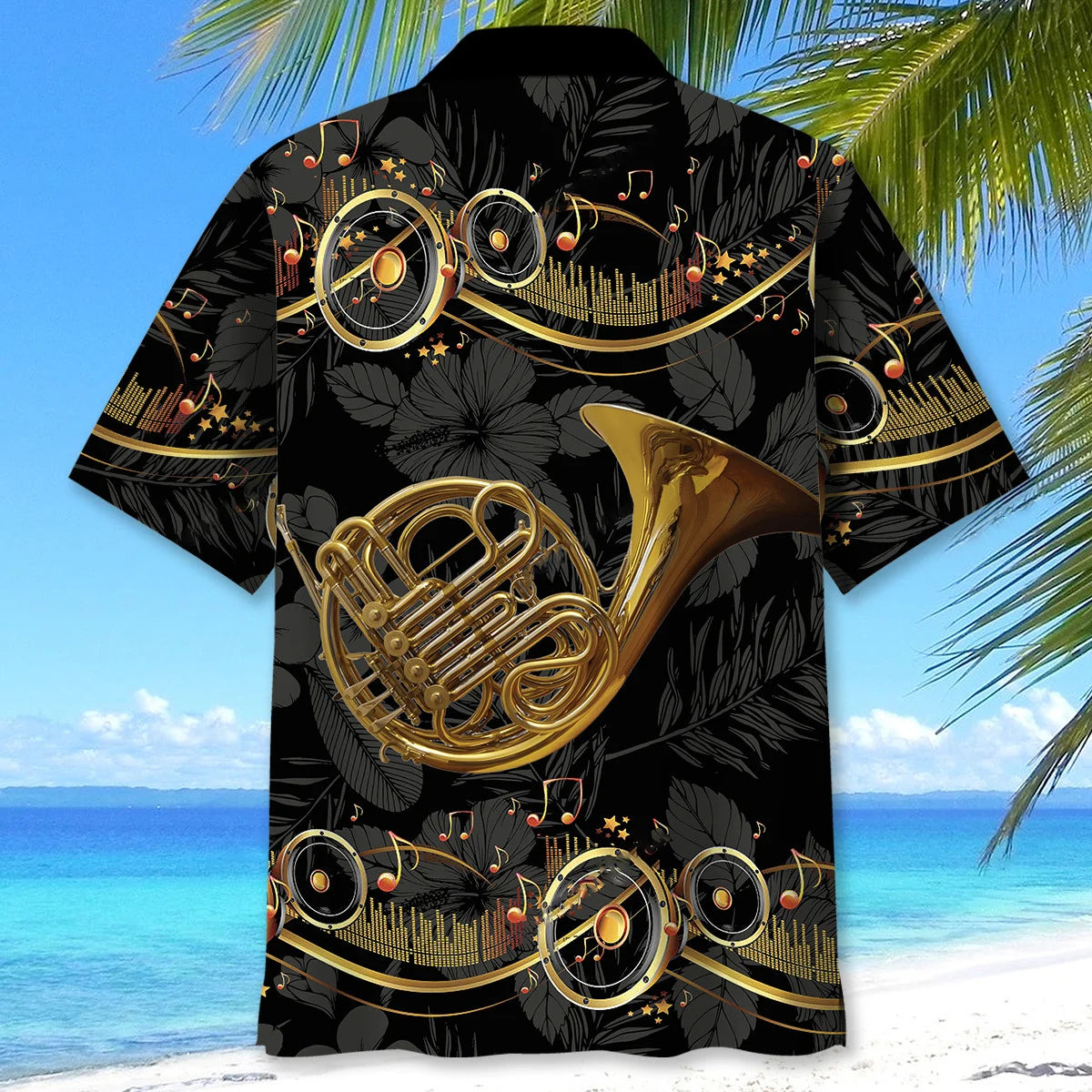 French Horn Black Hawaiian Shirt
