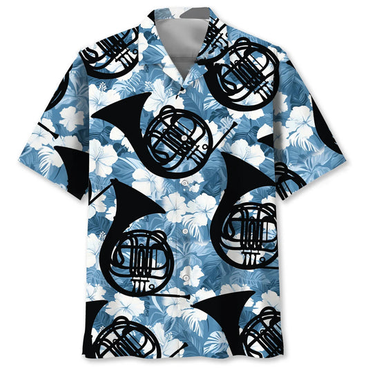 French Horn Blue Hibiscus Hawaiian Shirt - S - hawaiian shirt