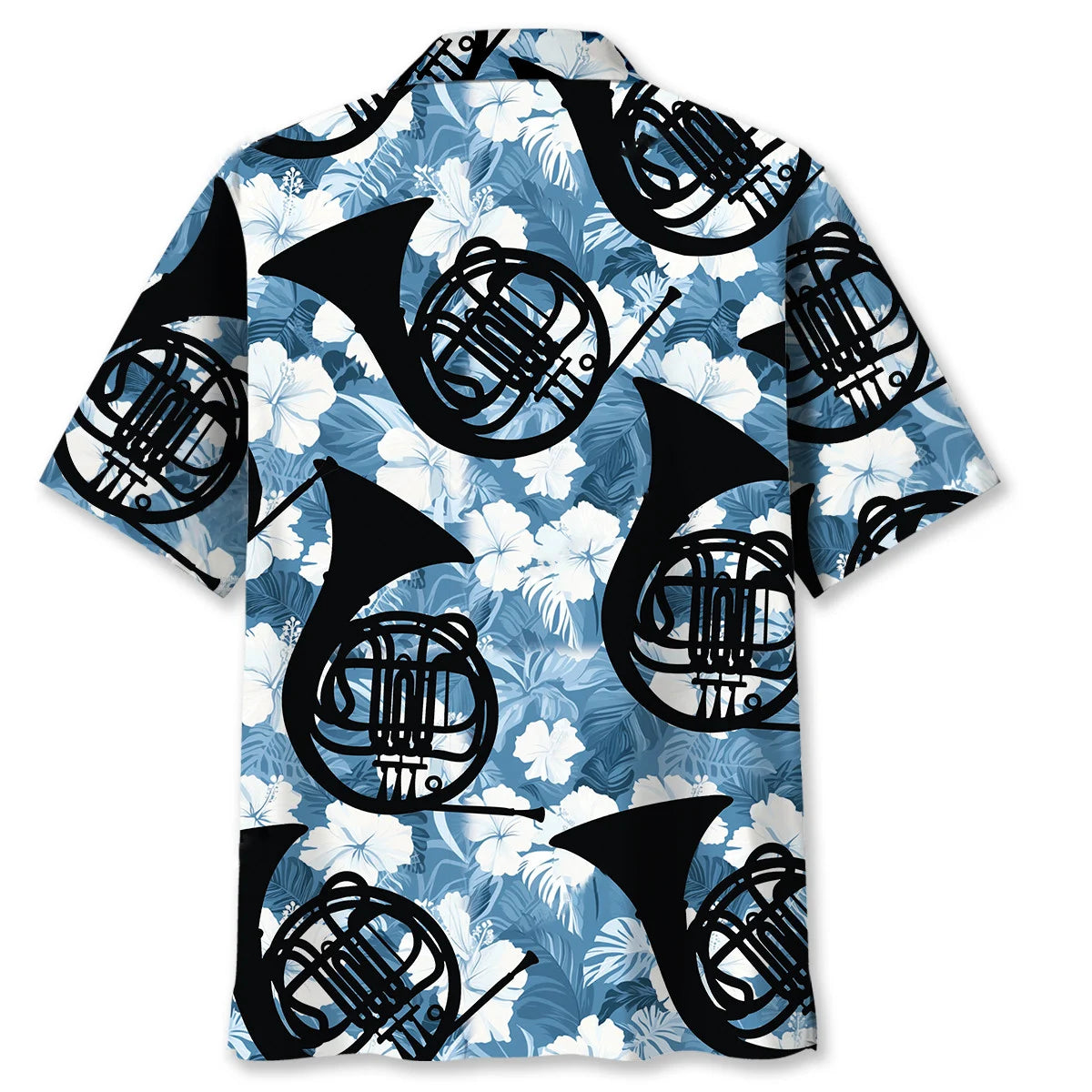 French Horn Blue Hibiscus Hawaiian Shirt