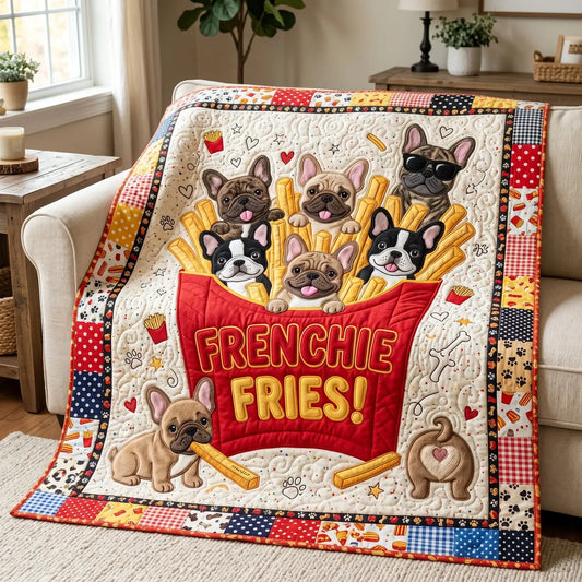 Frenchie Fries Quilt Blanket