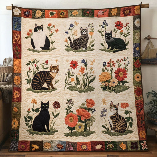 Fresh Blossom Cat Quilt Blanket