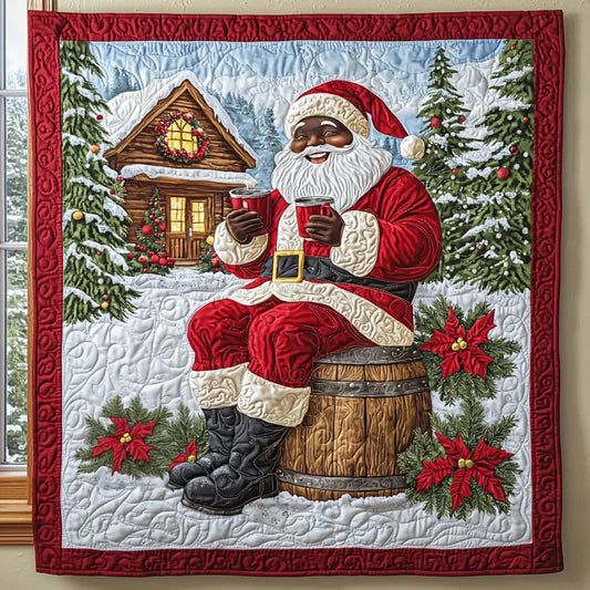 Friendly Black Santa Claus Quilt Blanket