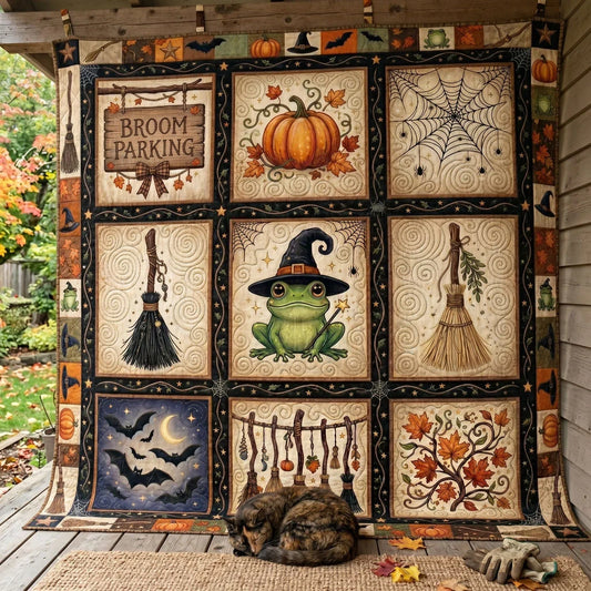 Frog Witch Patchwork Quilt Blanket